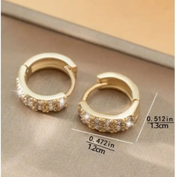 14k Rose Gold Plated Simulated Diamond Huggie Hoop Earrings - Picture 3 of 4